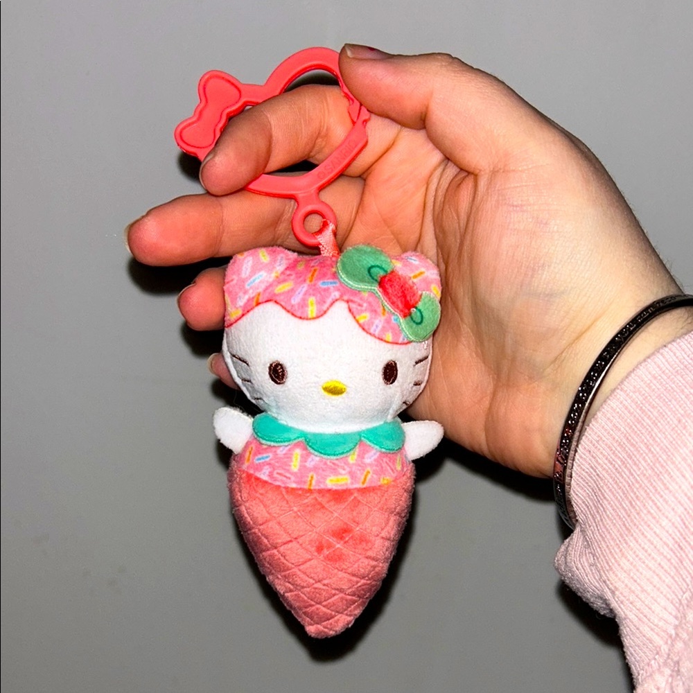 Hello Kitty Ice Cream Cone Plush Keychain
